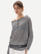 Greystorm - Women's Lightweight Striped Off-Shoulder Long Sleeve T-Shirt