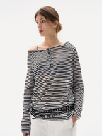 Greystorm - Women's Lightweight Striped Off-Shoulder Long Sleeve T-Shirt